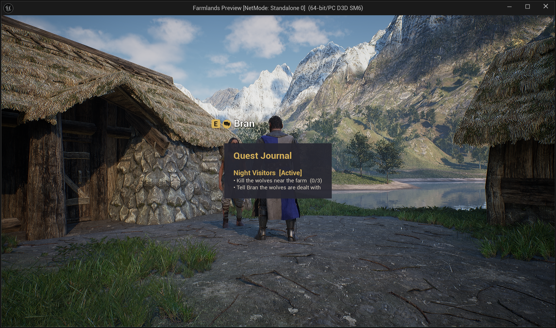 The quest journal open in game, with the tracker and a state toast visible
