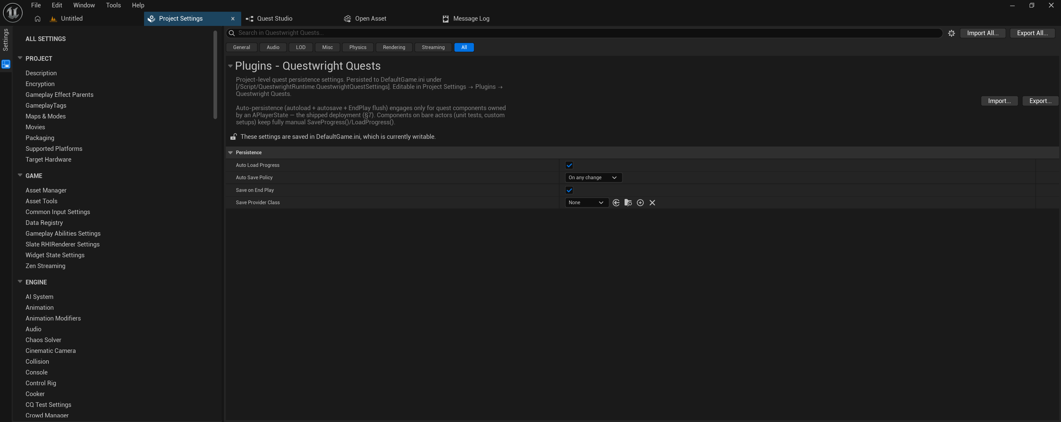 Project Settings → Plugins → Questwright Quests